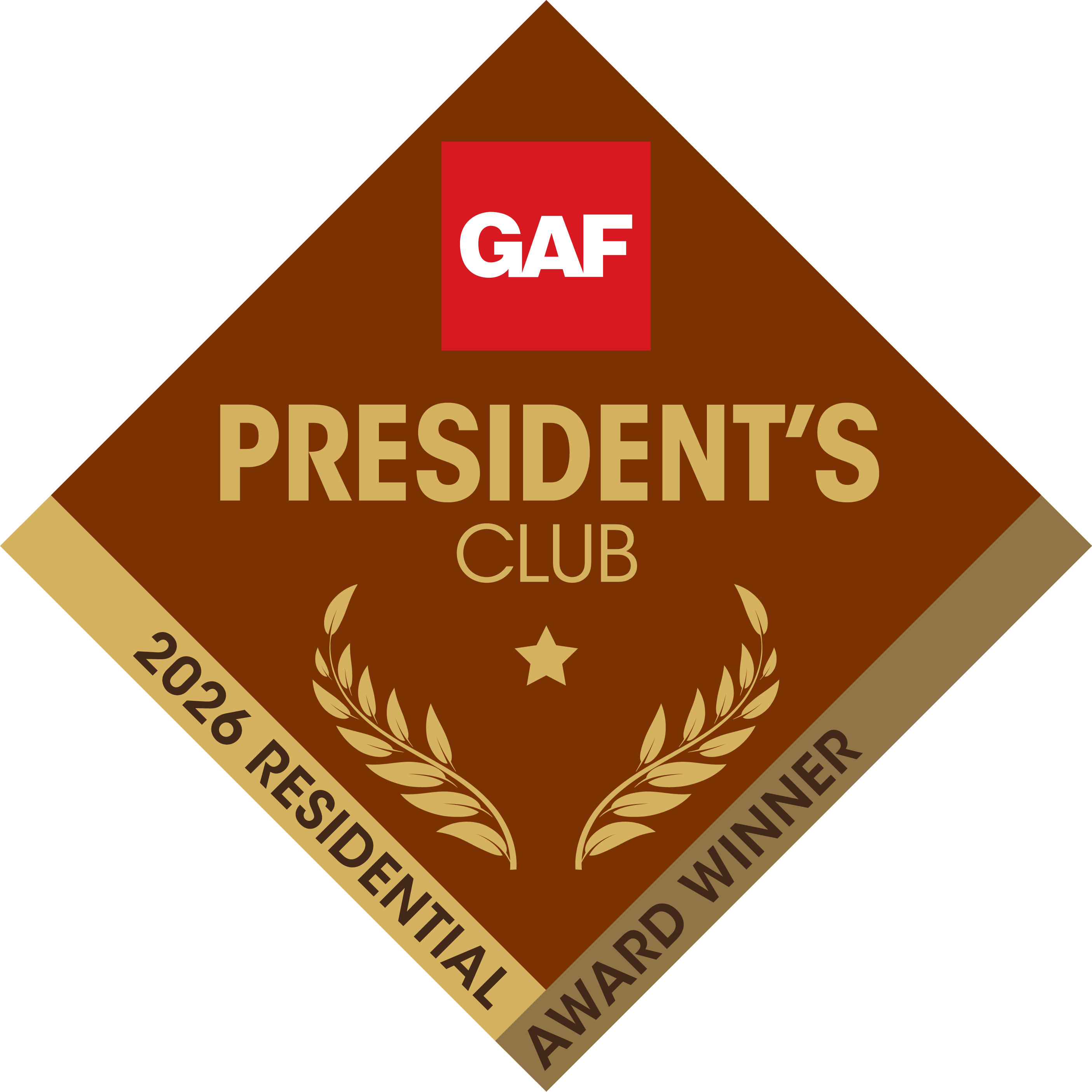 GAF President's Club 2026 Residential Award Winner badge